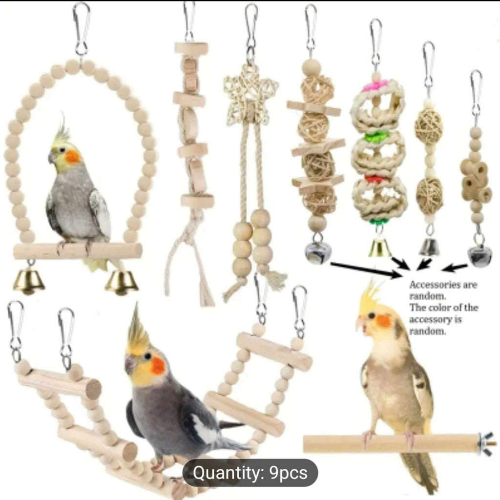 9 pcs Wooden Bird Toy Set