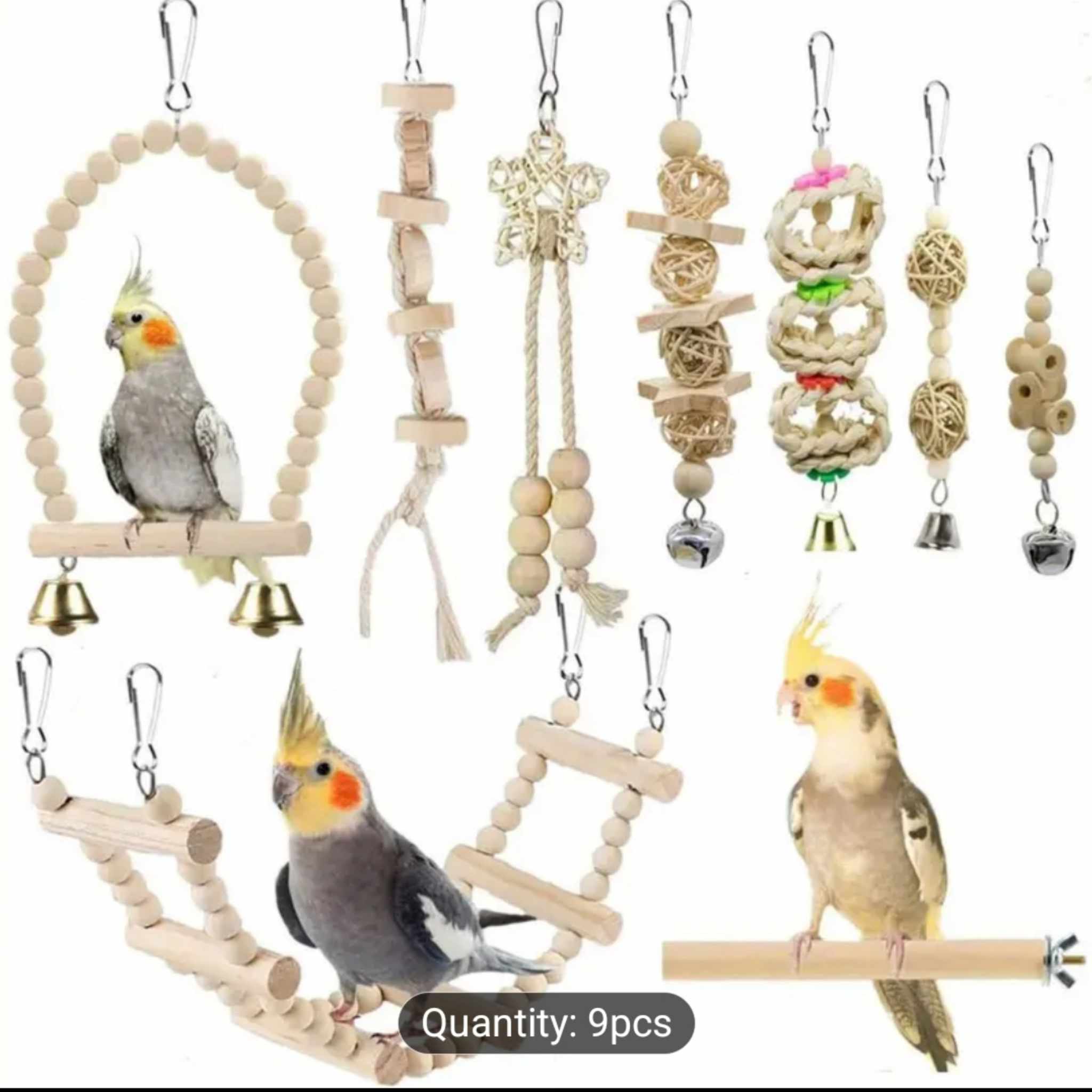 9 pcs Wooden Bird Toy Set