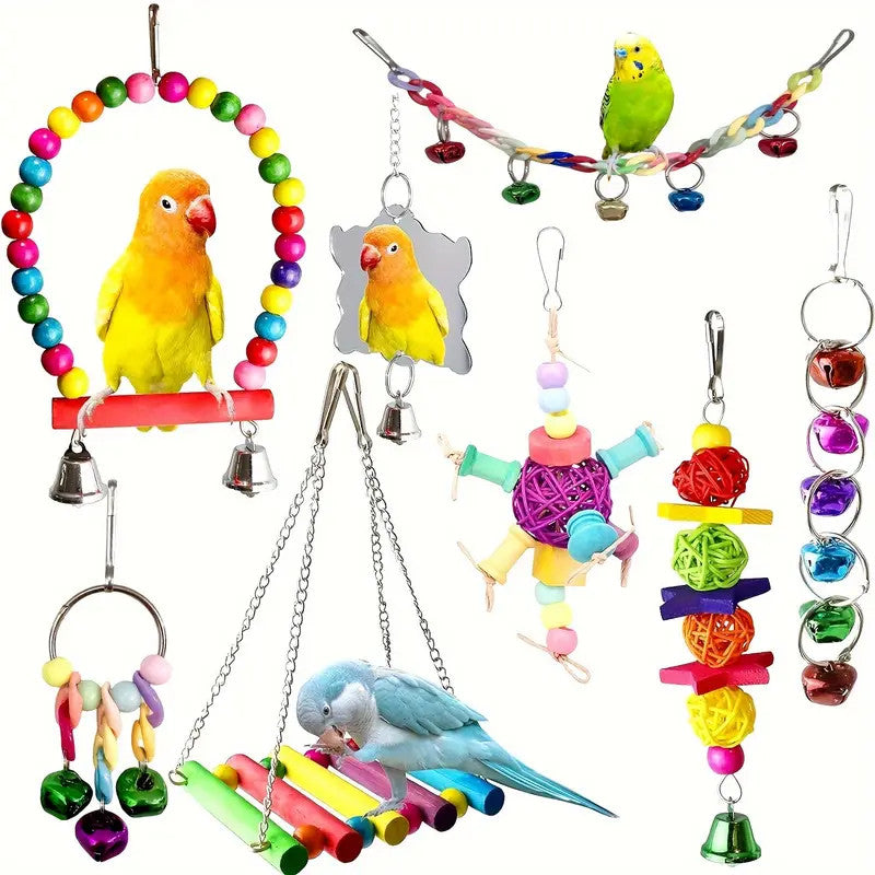 8 pcs Wooden Bird Toy Set