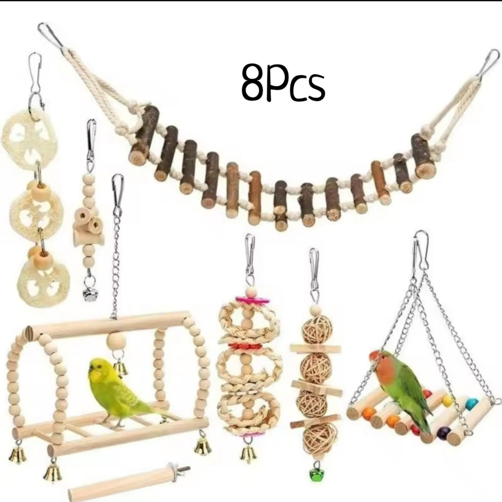 8 pcs Wooden Bird Toy Set