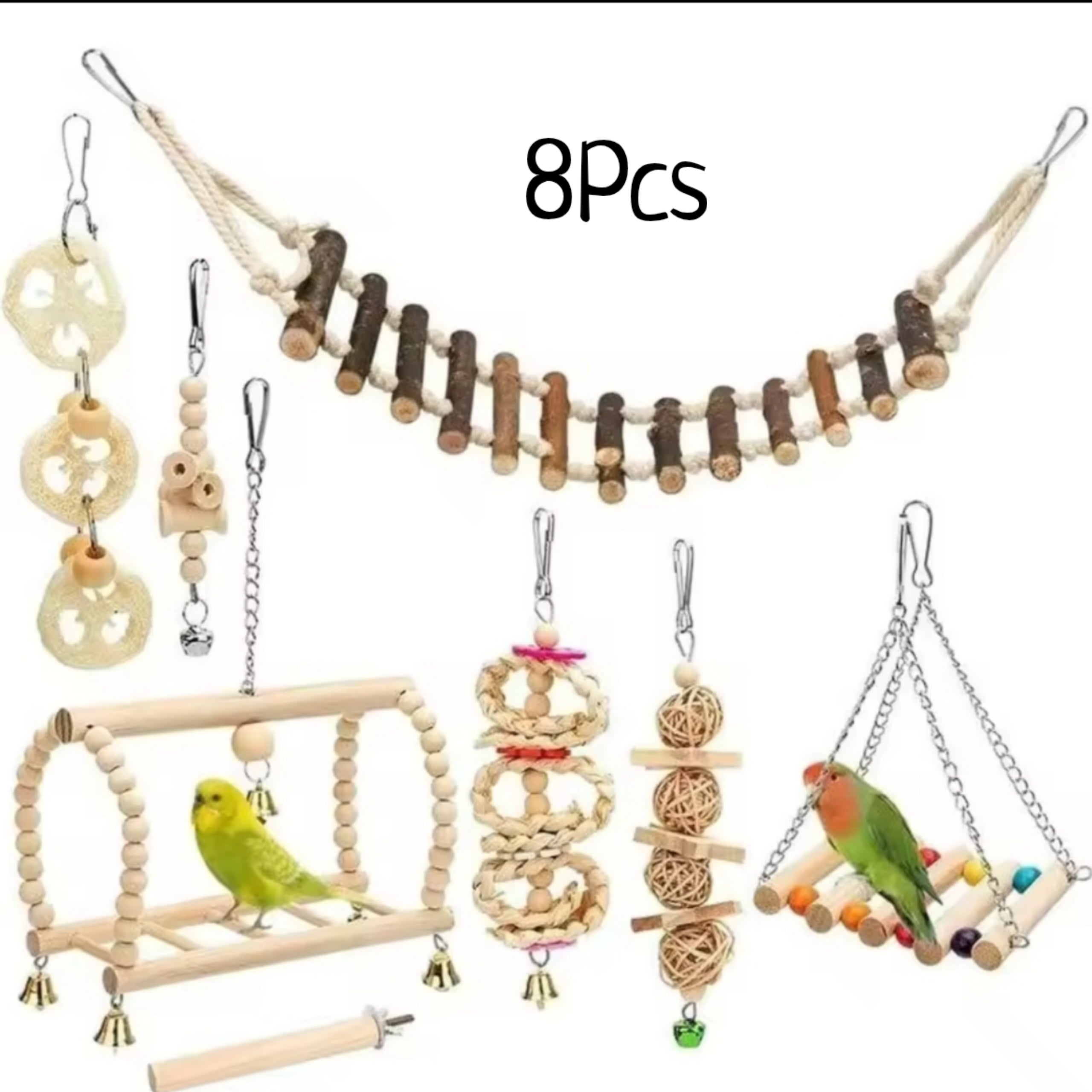 8 pcs Wooden Bird Toy Set