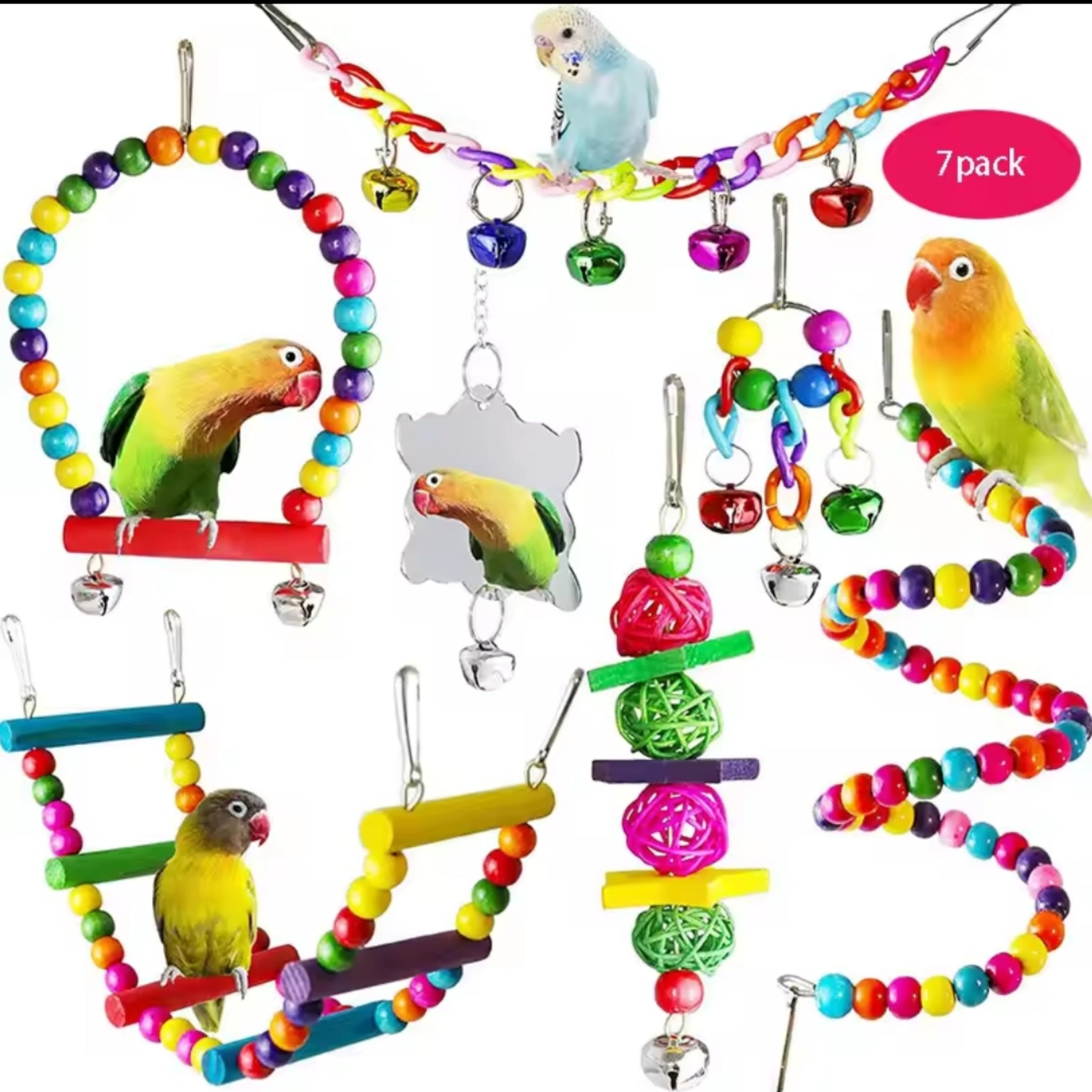 7 pcs Wooden Bird Toy Set