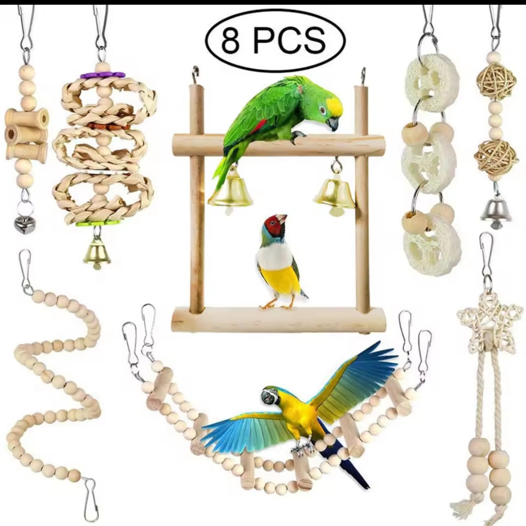 8 pcs Wooden Bird Toy Set