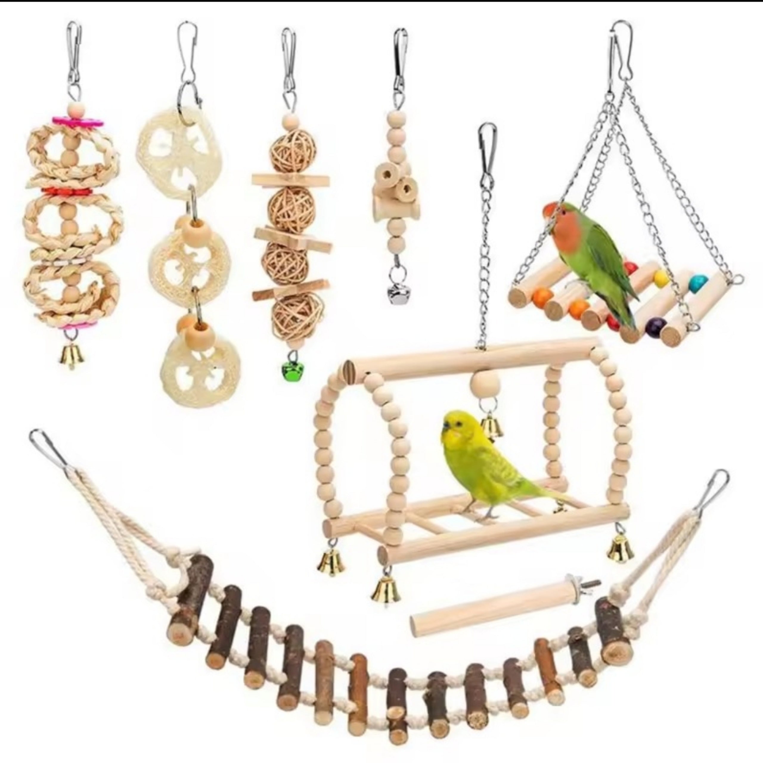 8 pcs Wooden Bird Toy Set